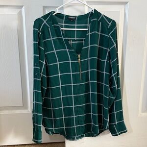 Express Dark Green Checkered Blouse